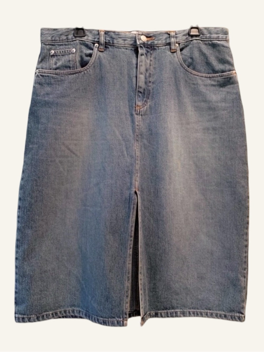 Sun-Washed Denim Midi Skirt — Retro Y2K Hippie Cool - Size 12